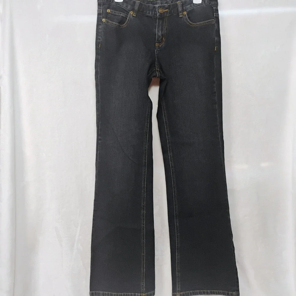Michael Kors Womens 8 Dark Wash Bootcut Stretch Jeans Gold MK Logo H